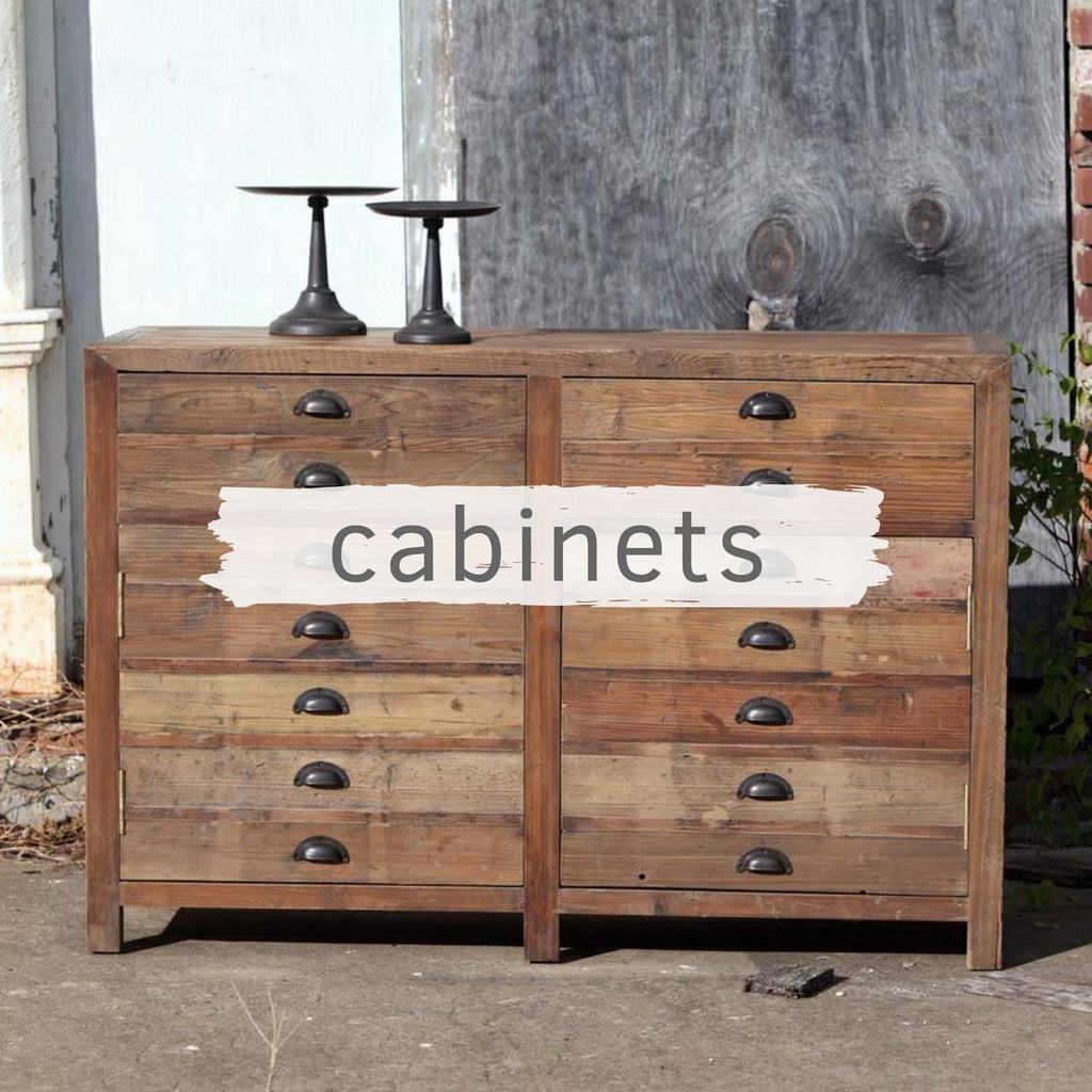 Rustic, multi drawer map or library cabinet in distressed, repurposed wood tones 