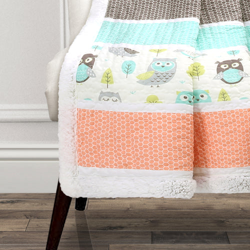 Owl Stripe Sherpa Throw Coral/Turquoise