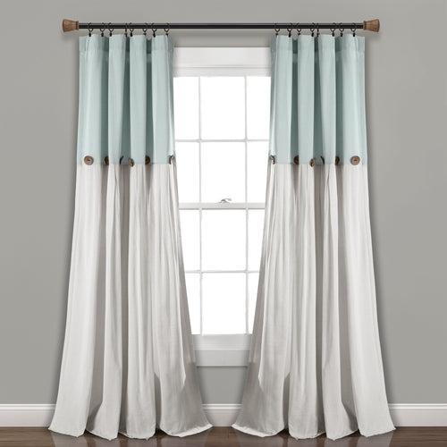 Linen Button Window Curtain Panels Single Dark Gray/White 40X84