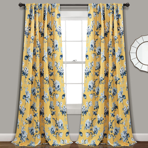Tania Floral Room Darkening Window Curtain Panels Yellow/Blue 52X95 Set
