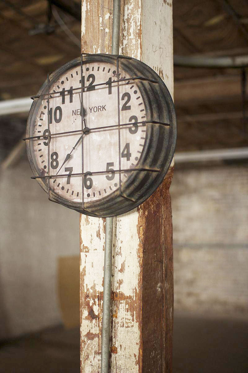 Vintage Style, Aged, Industrial Caged Clock