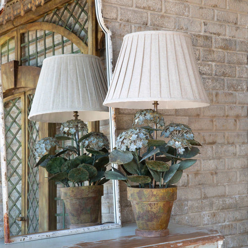 Aged Metal Potted Hydrangea Lamp
