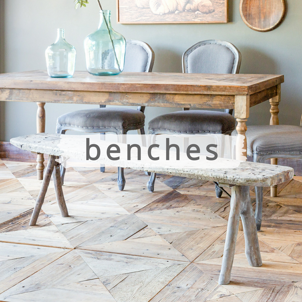 Farm table with rustic, vintage style, wooden bench