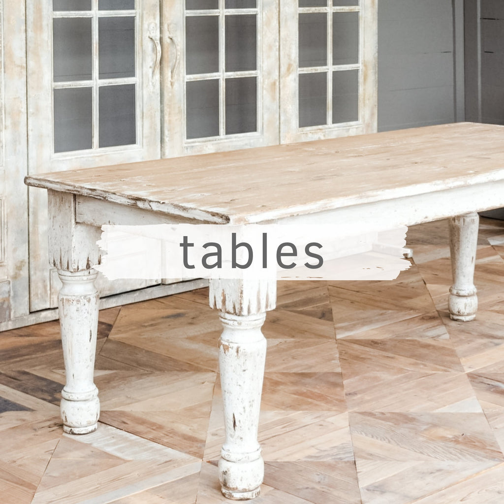 rustic, farm table with chippy, white base and natural wood top