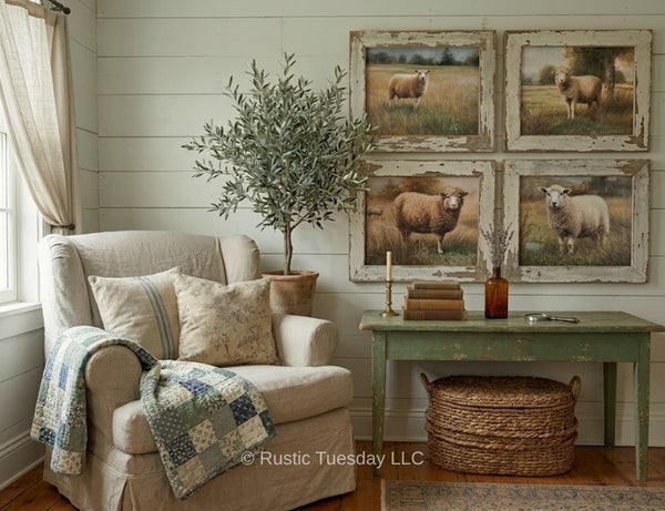 Linen Sheep Collection Printable Farmhouse Wall Art Set BUNDLE | Rustic ...