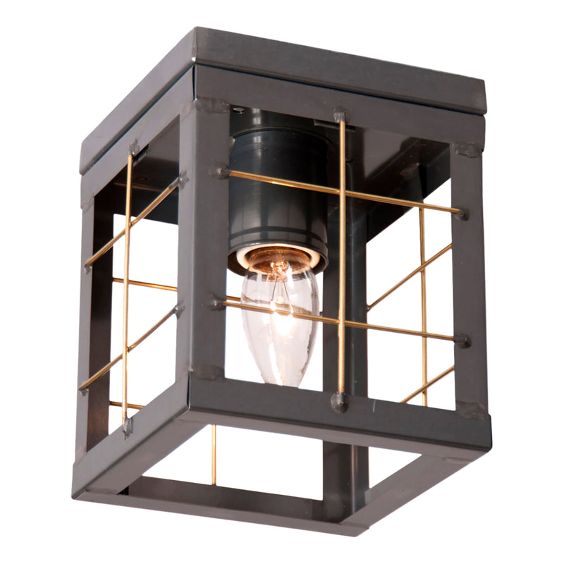 Single Ceiling Light with Brass Bars in Country Tin