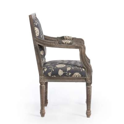 Floral Print And Wood Arm Chair