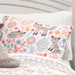 Pixie Fox Quilt Gray/Pink 3Pc Set Twin