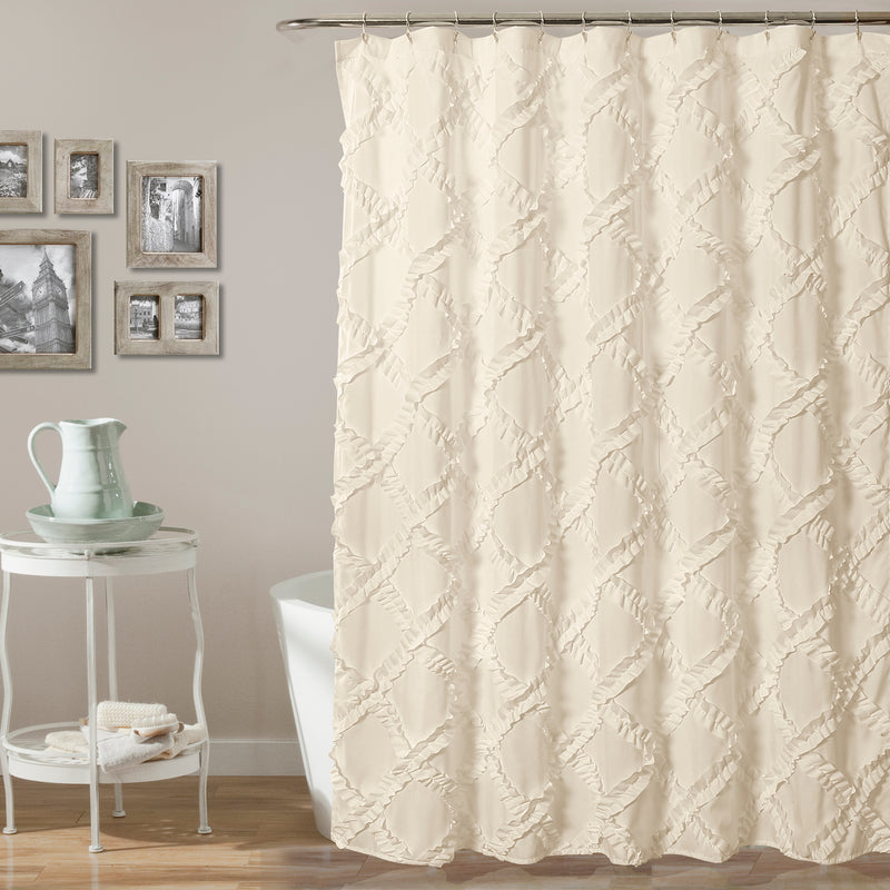 Ruffle Diamond Shower Curtain Ivory  72x72