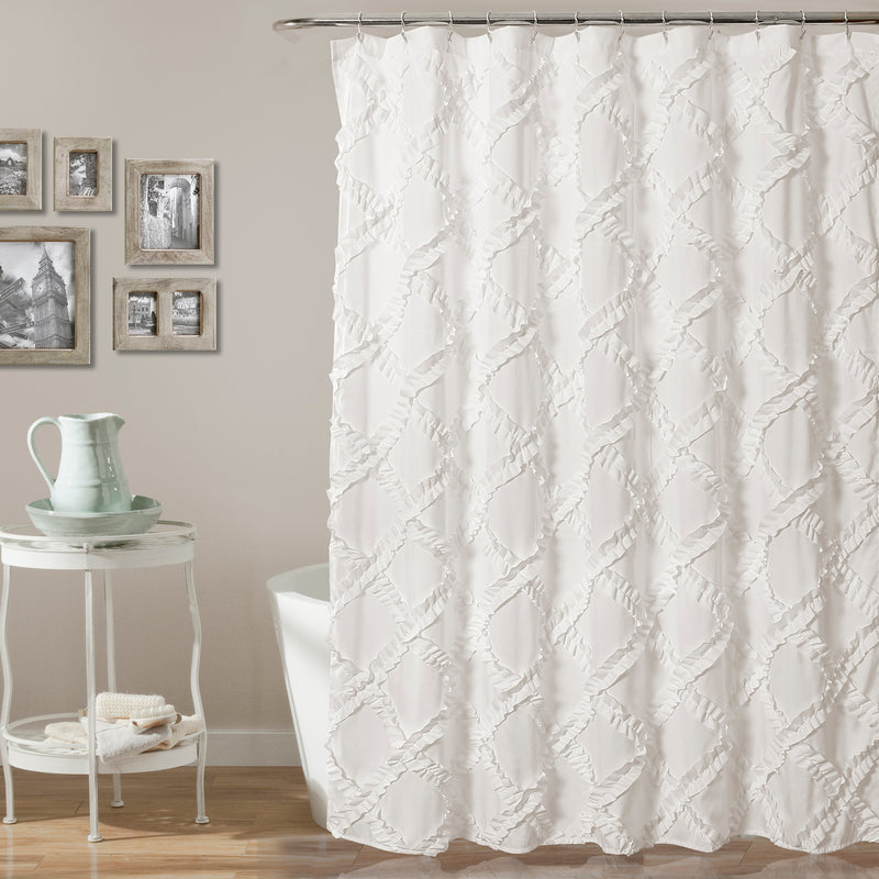 Ruffle Diamond Shower Curtain White  72x72