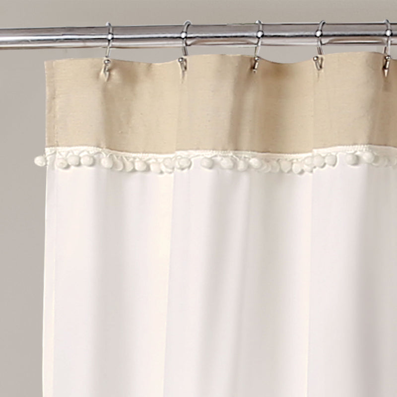 Adelyn Pom Pom Shower Curtain Neutral 72x72