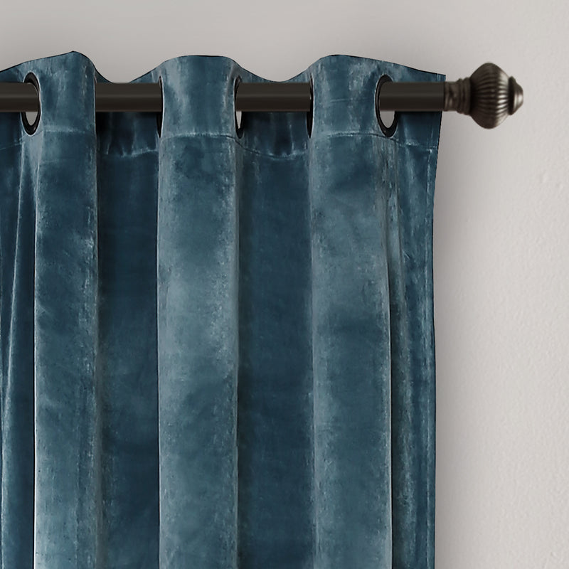 Prima Velvet Color Block Room Darkening Window Curtain Slate Blue/Gray Set 38X84