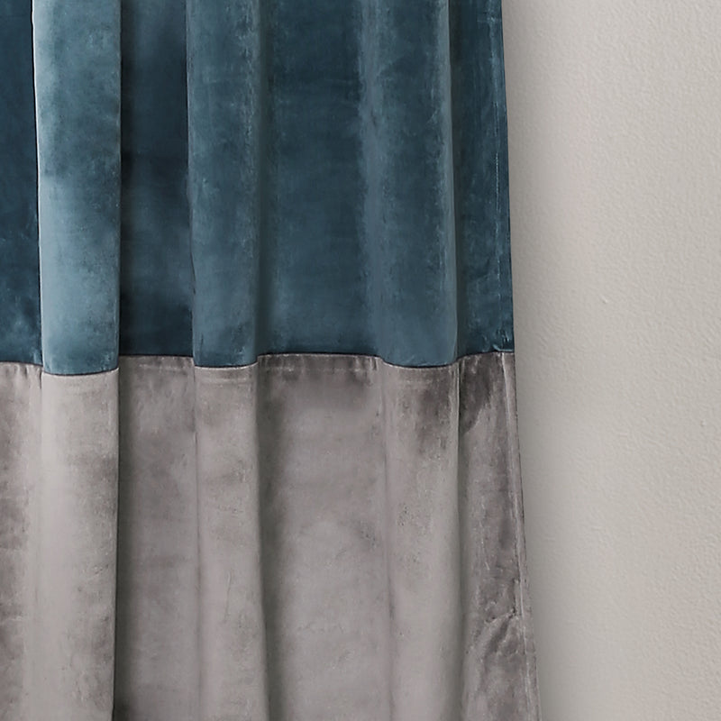 Prima Velvet Color Block Room Darkening Window Curtain Slate Blue/Gray Set 38X84