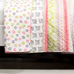 Fox Ruffle Stripe Quilt Pink/Gray 4Pc Set Twin