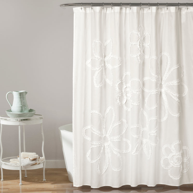 Ruffle Flower Shower Curtain White 72x72