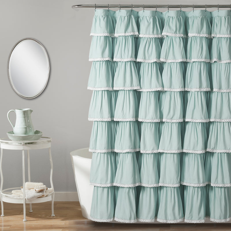 Lace Ruffle Shower Curtain Blue 72X72