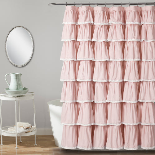 Lace Ruffle Shower Curtain Gray 72X72