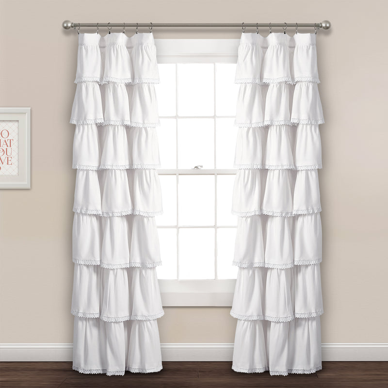 Lace Ruffle Window Curtain Panel White 52X84