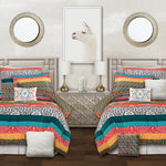 Boho Stripe Comforter Turquoise/Tangerine 5Pc Set Twin XL