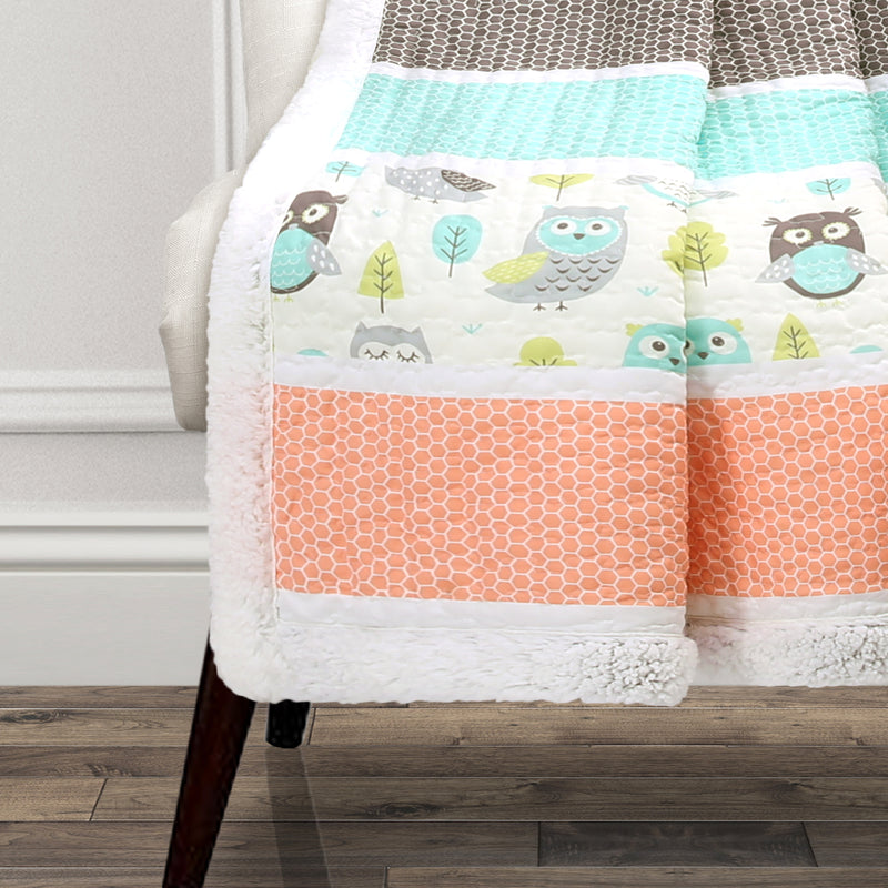 Owl Stripe Sherpa Throw Coral/Turquoise