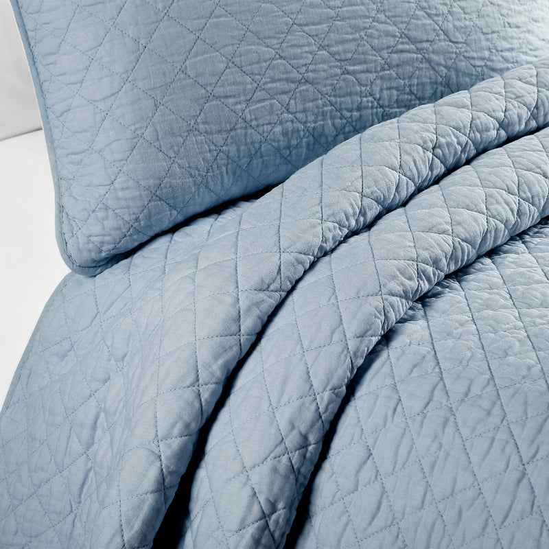 Ava Diamond Oversized Cotton Quilt Blue 3Pc Set King