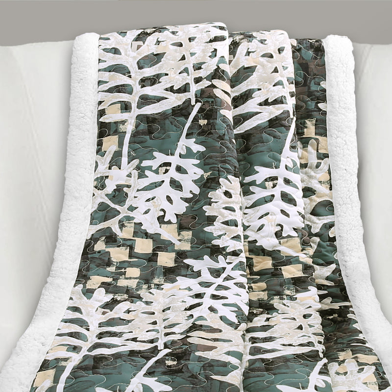 Camouflage Leaves Sherpa Throw Green