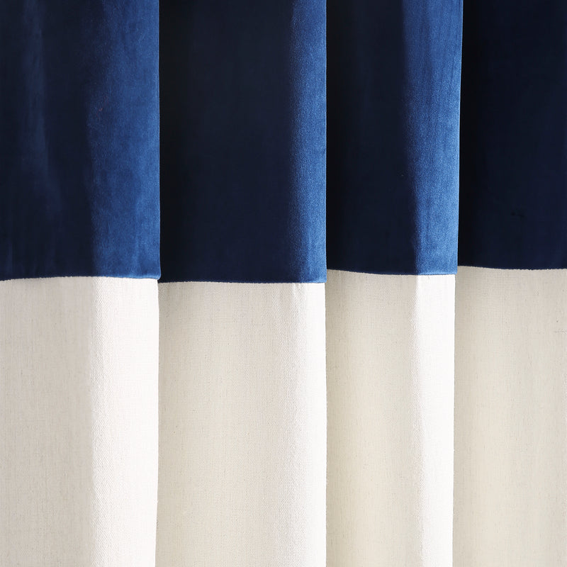 Milo Linen Window Curtain Panels Navy/Off White 52X84 Set