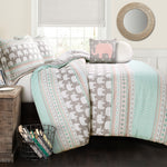 Elephant Stripe Comforter Turquoise/Pink 4Pc Set Twin