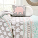 Elephant Stripe Comforter Turquoise/Pink 5Pc Set Full/Queen