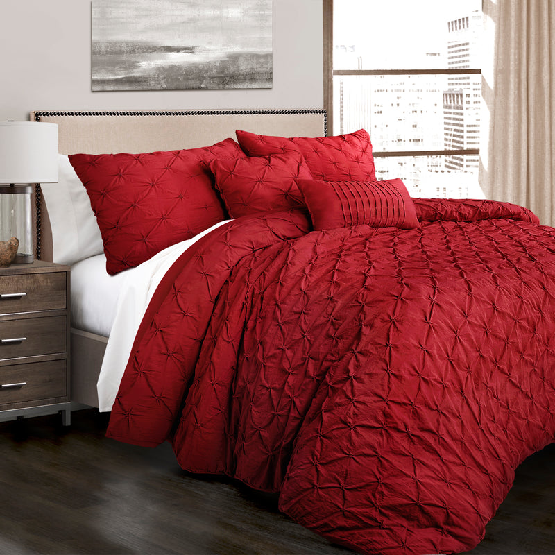 Ravello Pintuck Comforter Red 5Pc Set Full/Queen