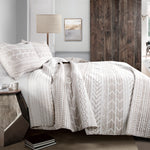 Hygge Geo Quilt Taupe/White 3Pc Set King