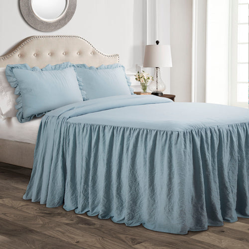 Ruffle Skirt Bedspread Lake Blue 3Pc Set King