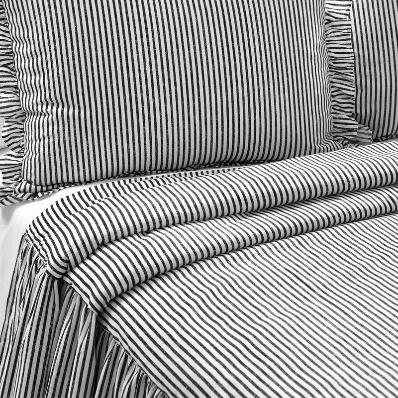 Ticking Stripe Bedspread Black 3Pc Set Queen