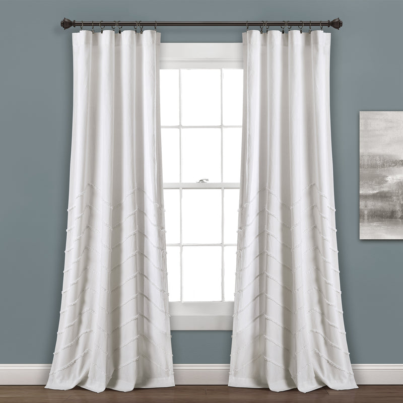 Chenille Chevron Window Curtain Panels White 40x95 Set