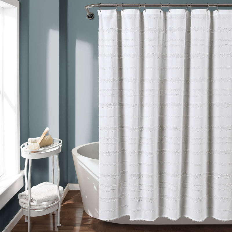 Stripe Clip Jacquard Shower Curtain White/White 72X72
