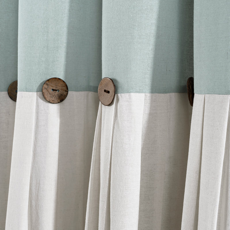 Linen Button Window Curtain Panels Single Blue/White 40X95