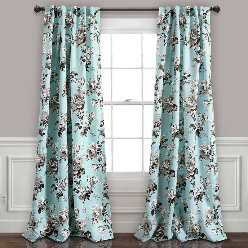 Tania Floral Room Darkening Window Curtain Panels Blue/Gray 52X95 Set