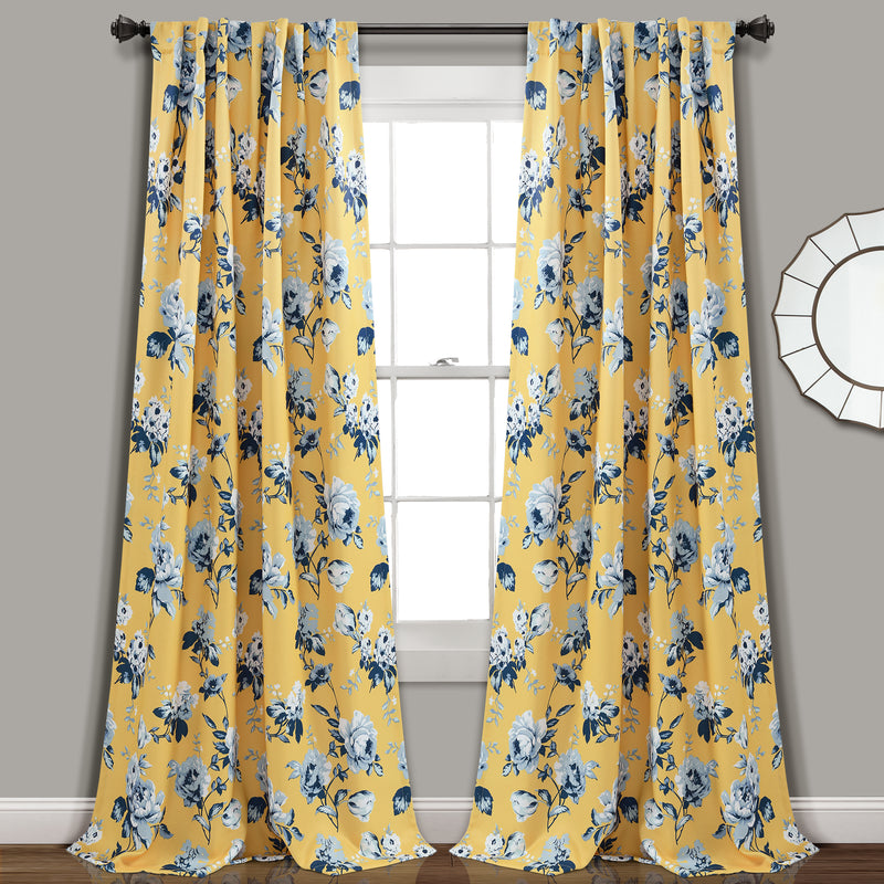 Tania Floral Room Darkening Window Curtain Panels Yellow/Blue 52X95 Set