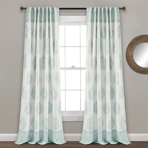 Teardrop Leaf Room Darkening Window Curtain Panels Blue 52X95 Set
