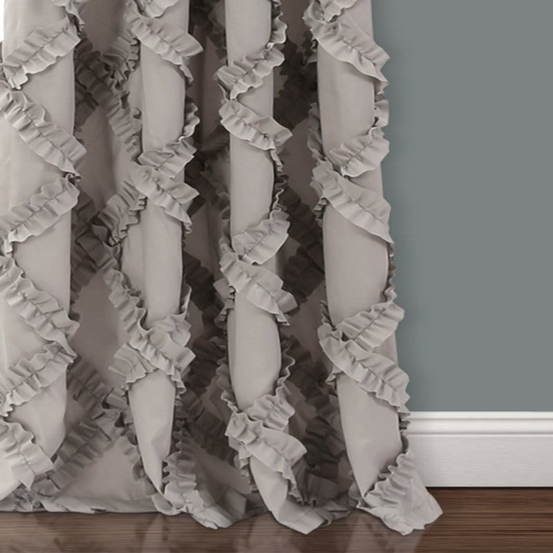 Ruffle Diamond Window Curtain Panels Gray 54X95 set
