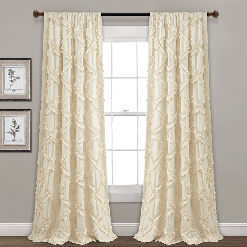 Ruffle Diamond Window Curtain Panels Ivory 54X95 set