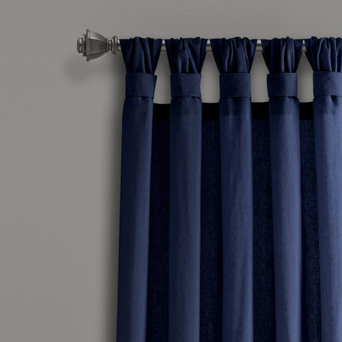 Burlap Knotted Tab Top Window Curtain Panels Navy Pair 45X84 Set