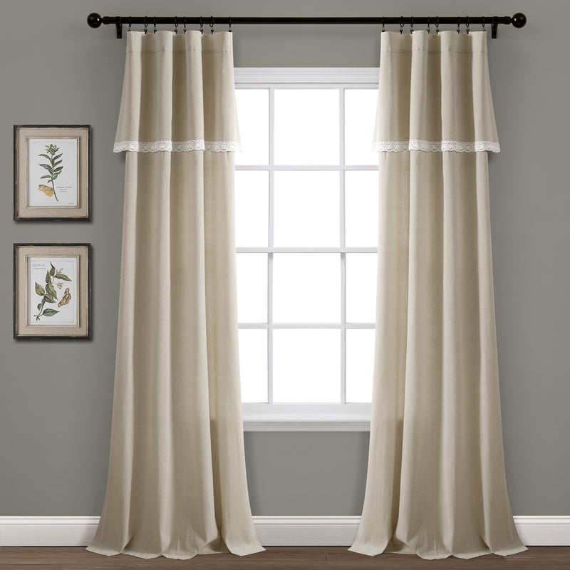 Linen Lace  Window Curtain Panels Dark Linen Pair 38X84 Set