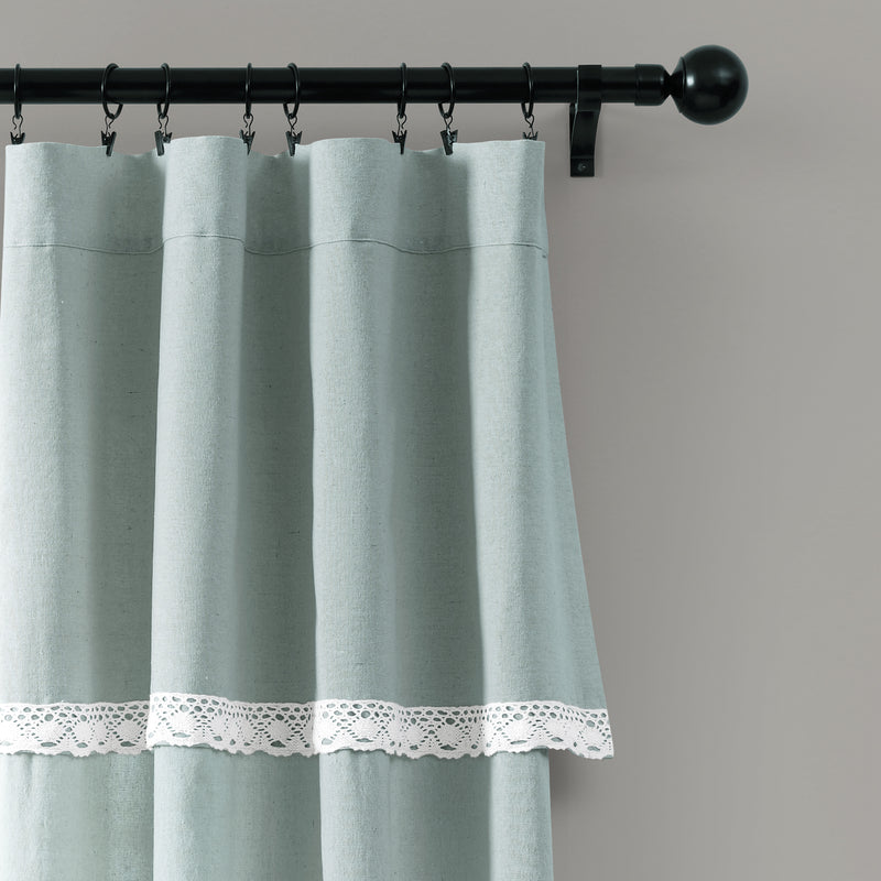 Linen Lace  Window Curtain Panels Blue Pair 38X84 Set