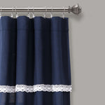 Linen Lace  Window Curtain Panels Navy Pair 38X84 Set
