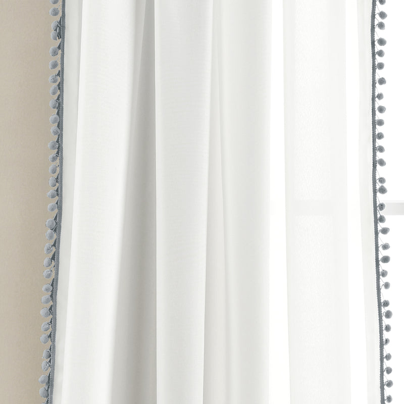 Pom Pom Window Curtain Panel Gray Single 50X84+2