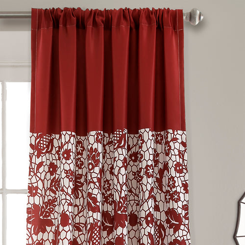 Estate Garden Print Room Darkening Window Curtain Red Set 52x84