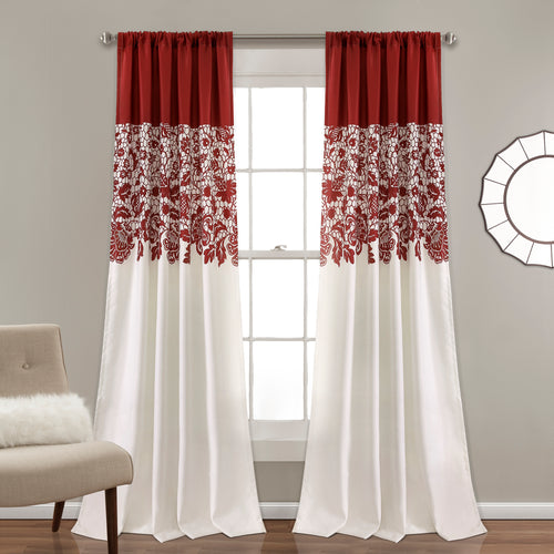 Estate Garden Print Room Darkening Window Curtain Red Set 52x84