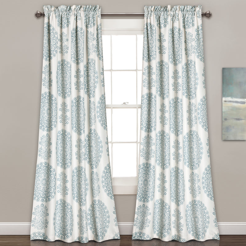 Evelyn Medallion Room Darkening Window Curtain Panels Blue 52X95+2 Set