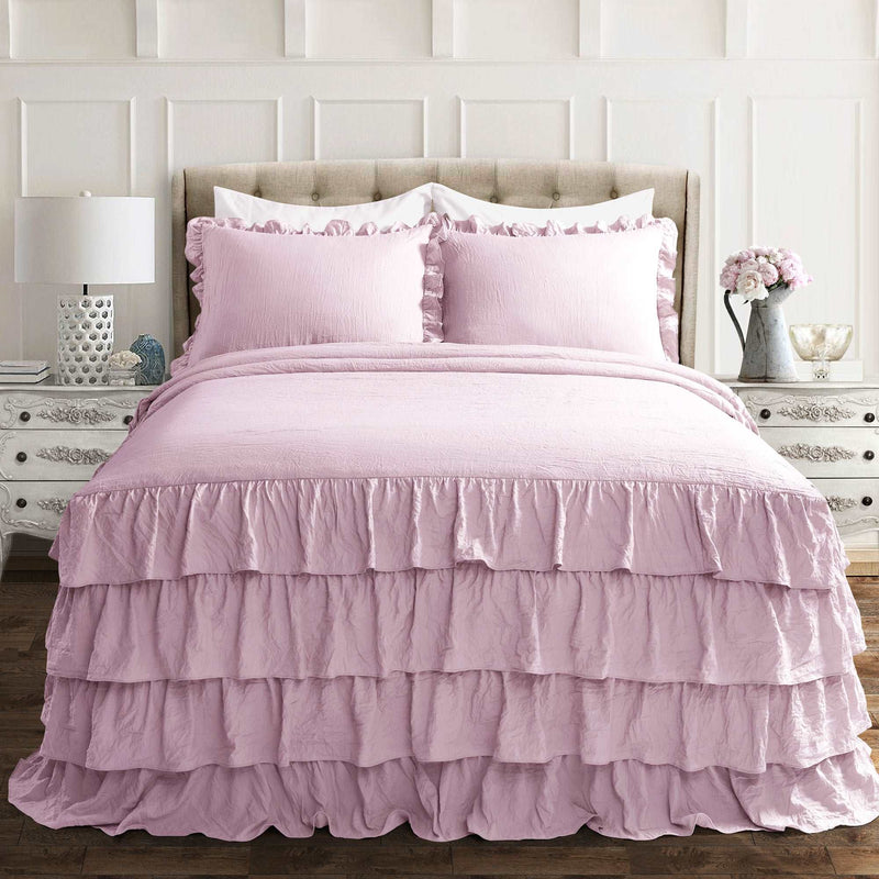 Allison Ruffle Skirt Bedspread Purple 3Pc Set Full